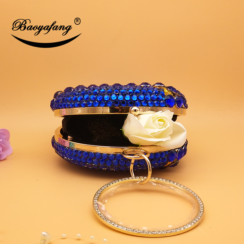 Fashion Crystal handbags Royal Blue/Orange Women Evening Bags Chain Shoulder Bags Rhinestone arty Purse Day Clutches