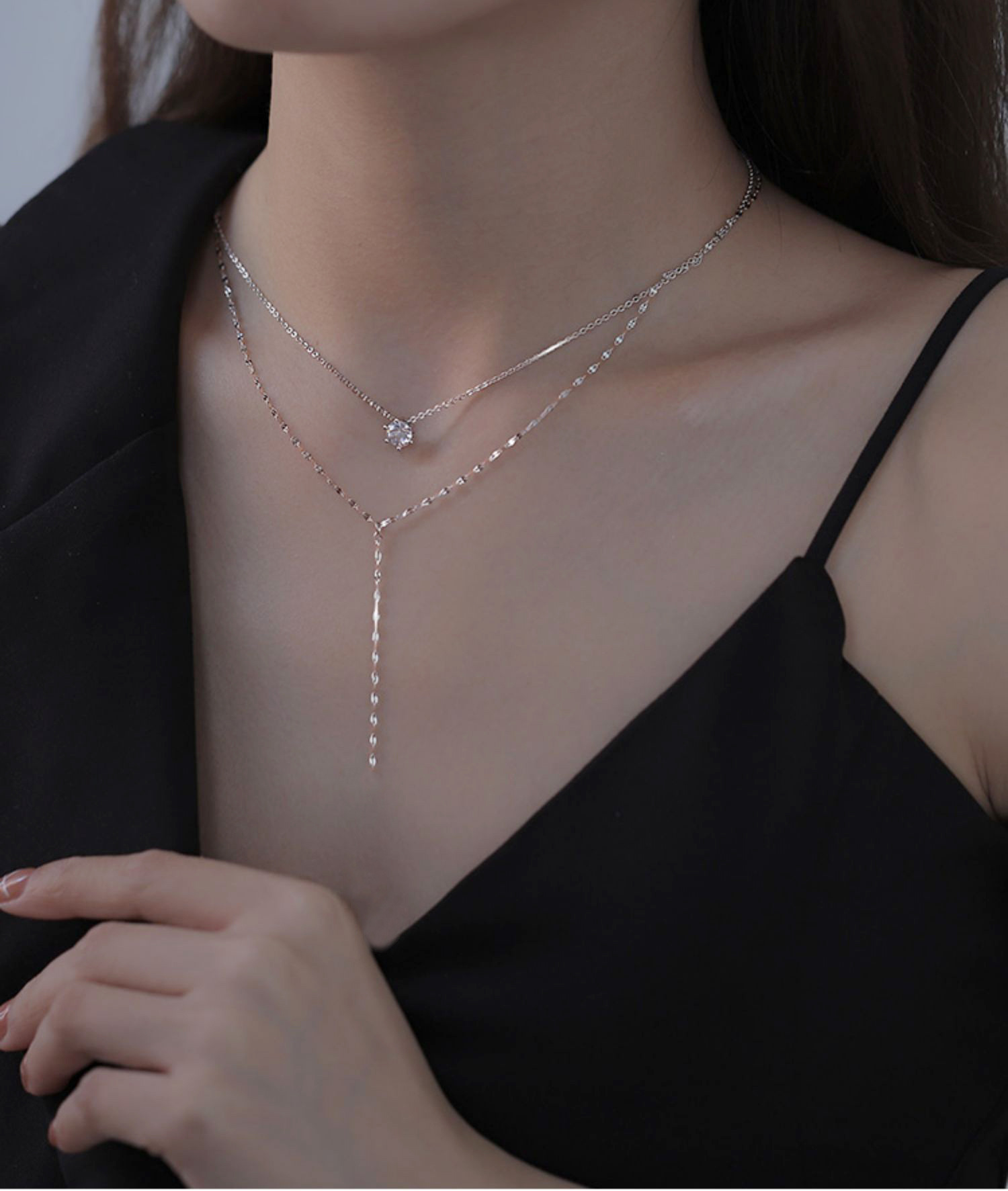 2024 Ins Top Sell Niche Sweet Cute Simple Fine Jewelry Real 100% 925 Sterling Silver Round Double Chain Moissanite Diamond Party Y Style Women Wedding