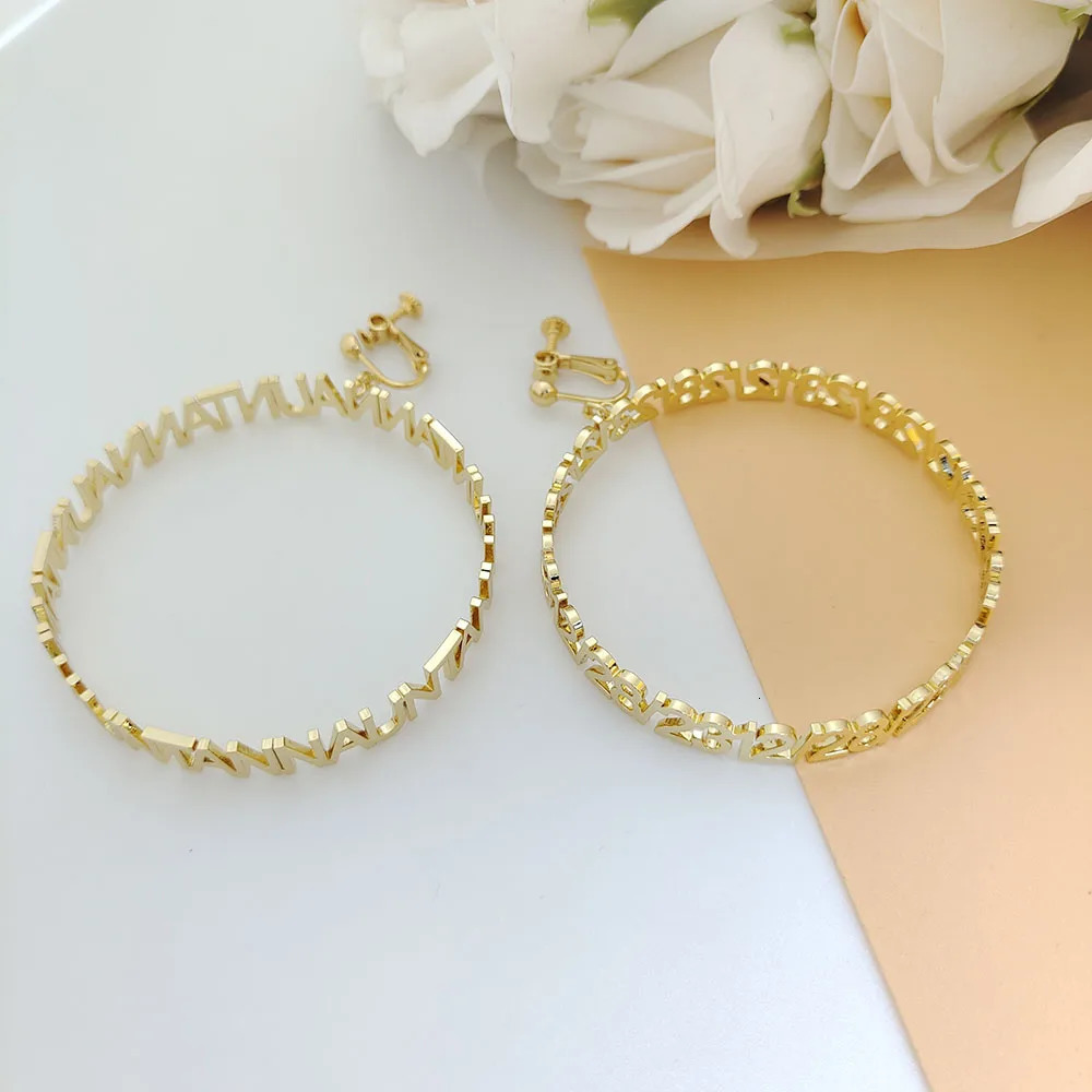 Stainless steel custom letter round earrings personalized womens round ear clip earrings without ear holes fashion jewelry 241106