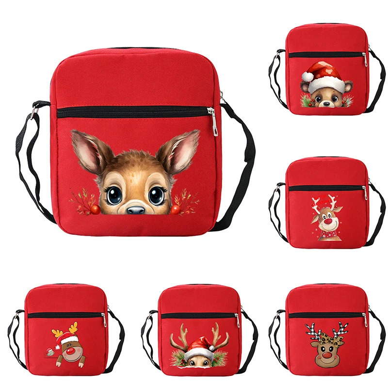 Cartoon Christmas Elk Deer Messenger Bags for Women Casual Fashion Zipper Small Crossbody Xmas Gift Teenager Mini Phone Bag 241106