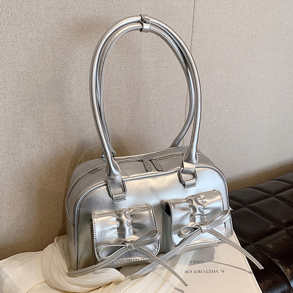 Retro Red Women's Satchel Hobo Bag Patent Leather Multi Pocket Luxury Designer Handbag Female Shoulder Armpit Bag Tote Purses