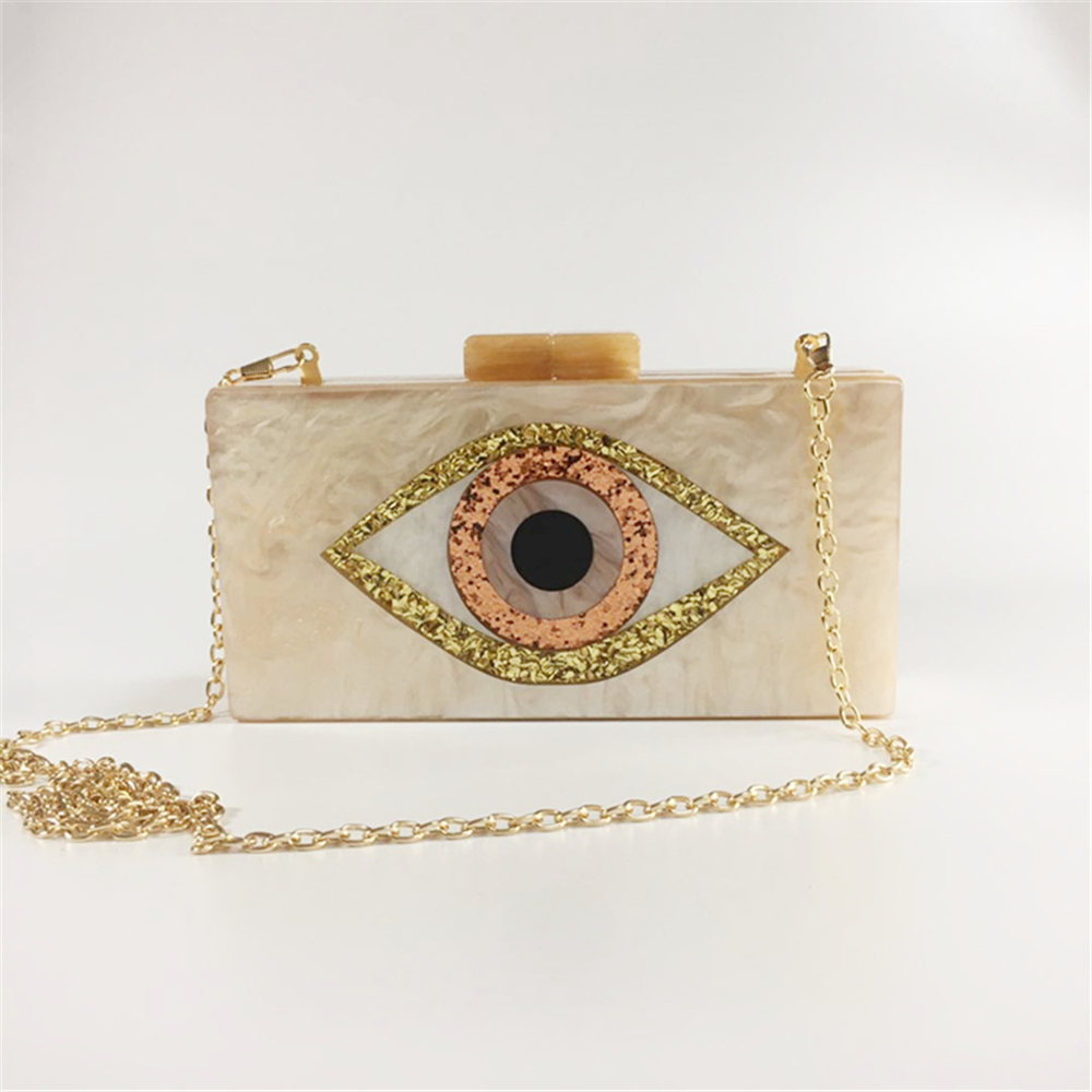 22New Trendy Evil Eyes Pattern Acrylic Evening Bag Women Messenger Shoulder Nude Handbags Luxury Glitter Party Prom Clutch Purse