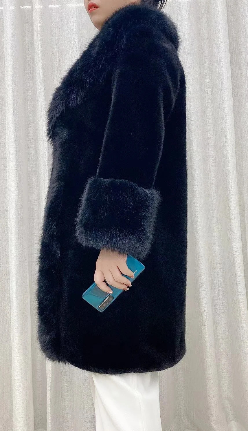 Artificial fur coat medium length artificial fox fur coat lapel womens coat loose and warm for autumn and winter 24 241107