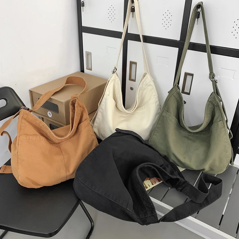Womens casual canvas school girls cross body bag solid color large capacity handbag fashionable cool mens shoulder bag 241106