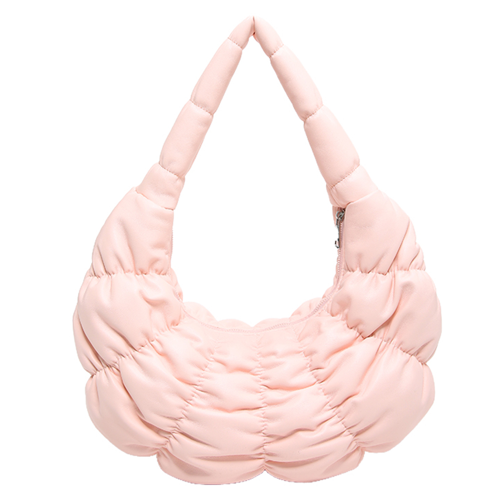 Women Fashion Shoulder Bag Large Capacity PU Pleated Underarm Bag Padded Clutch Handbag Solid Color for Outdoor Travel