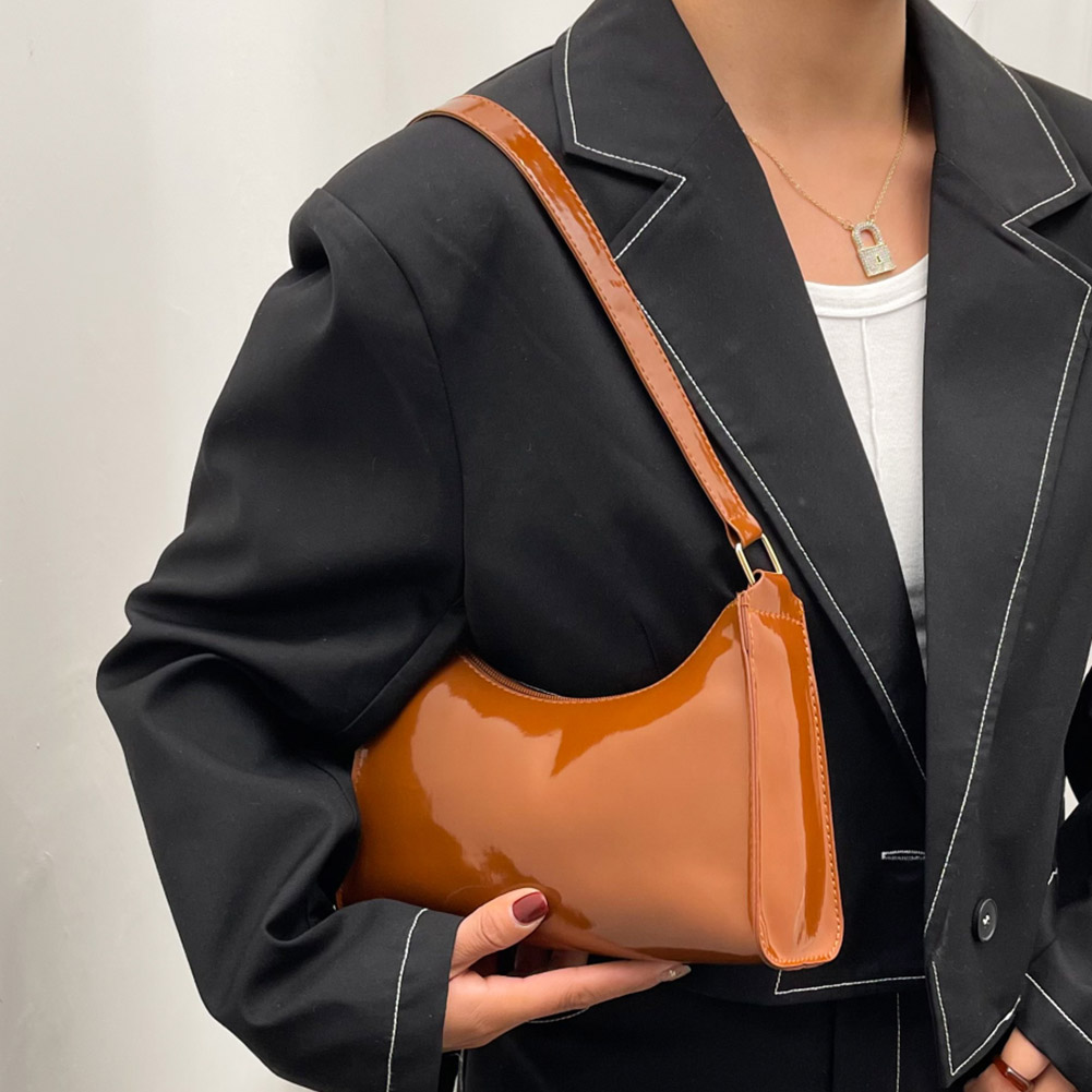 Shoulder Bag PU Leather Lady Elegant Purse Fashion Solid Color Portable Exquisite Casual Simple Bright Face for Weekend Travel