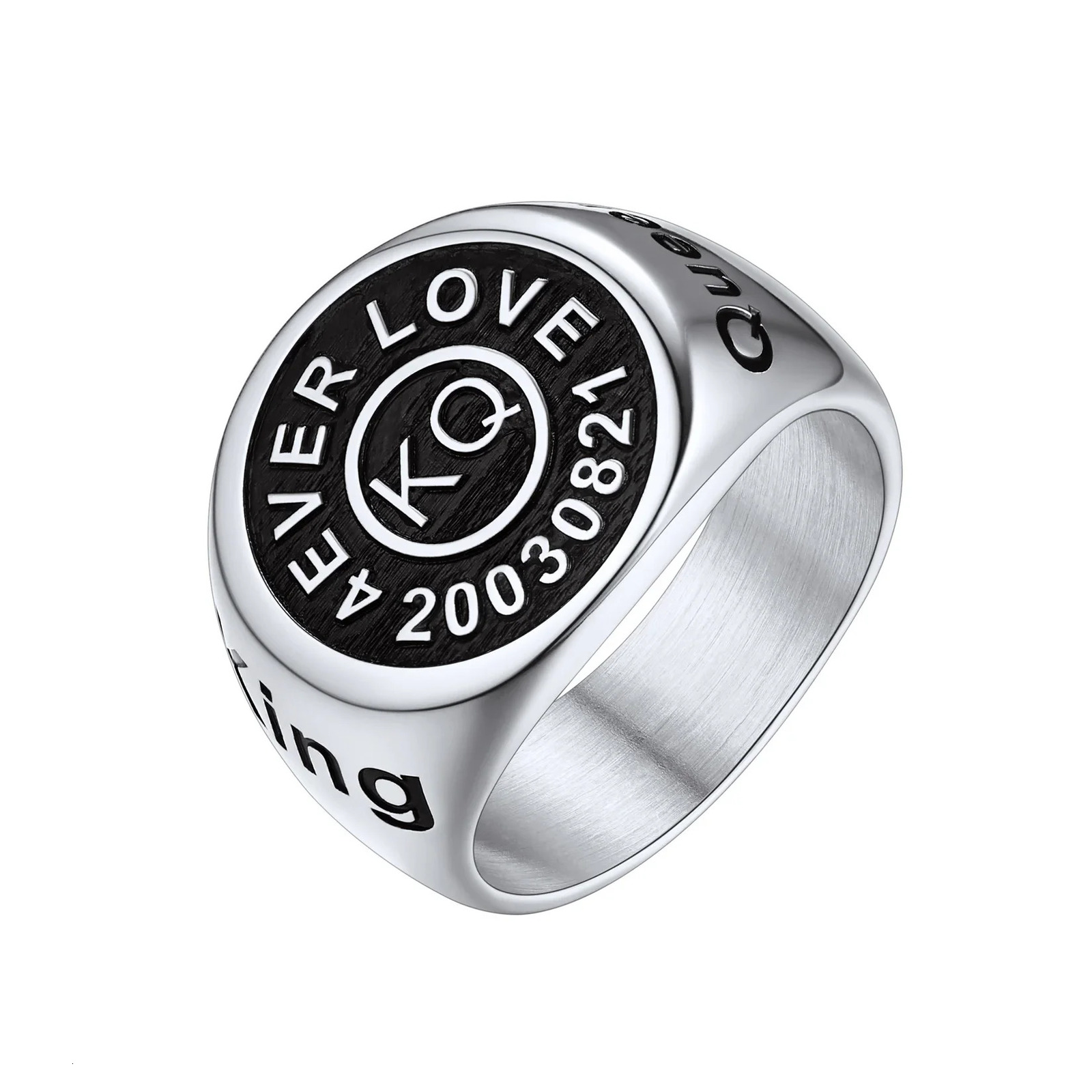 U7 Personalized Circular Laser Carving Logo Ring Black Surface Stainless Steel Name Union Team Family Grade Ring Customized Jewelry 241106