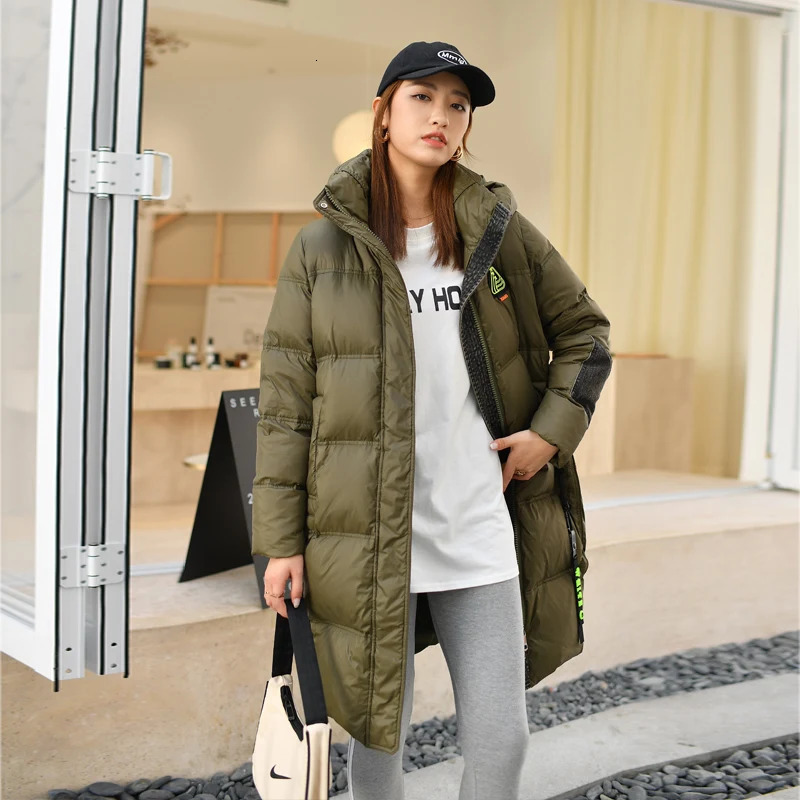 Womens winter hooded jacket brown chiffon womens long apron jacket feather coat 241107