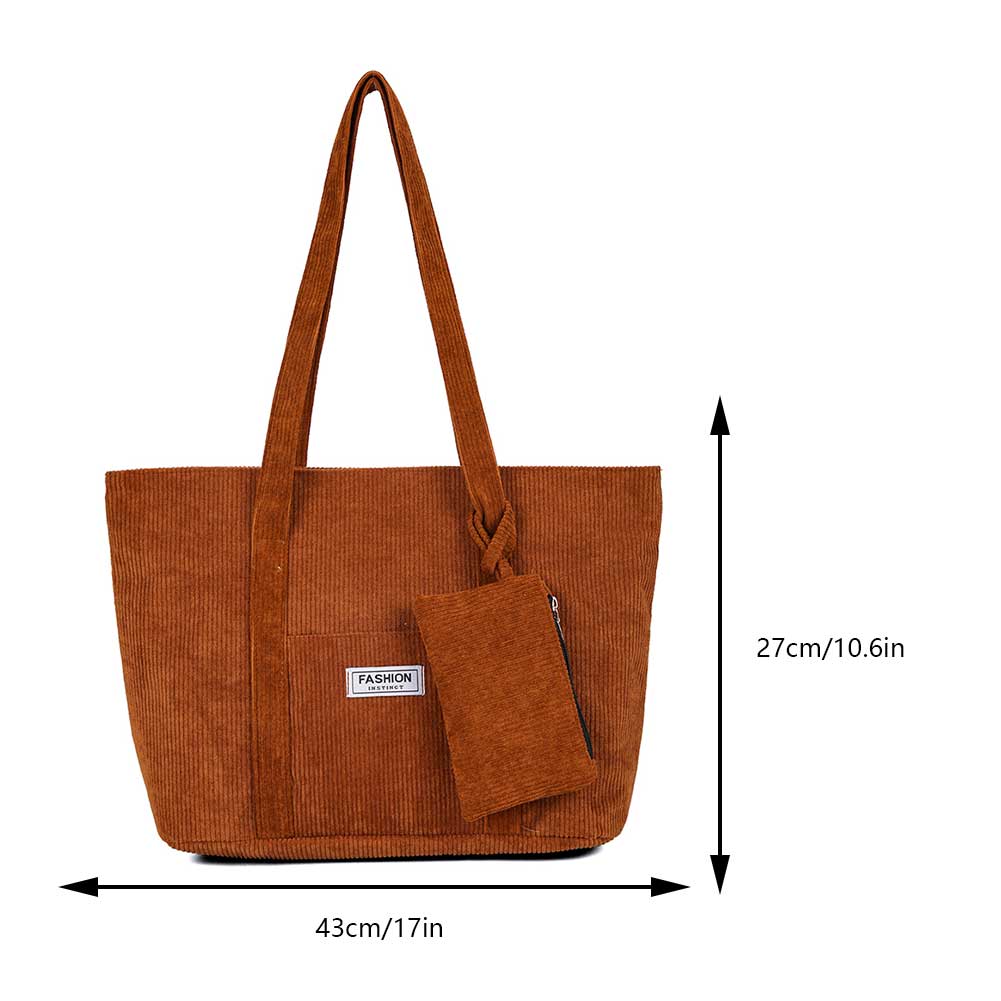 Women Corduroy Tote Bag Casual Fashion Hobo Bag Large Capacity Zipper Shoulder Bag Versatile with Purse Winter Commuting Bag