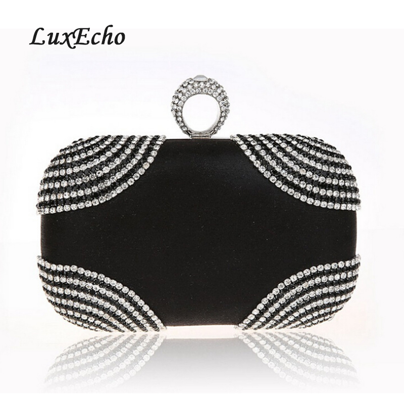 LuxEcho Rhinestone handbags Chain shoulder bags Bride wedding purse Fashion party evening bags Day clutches Golden
