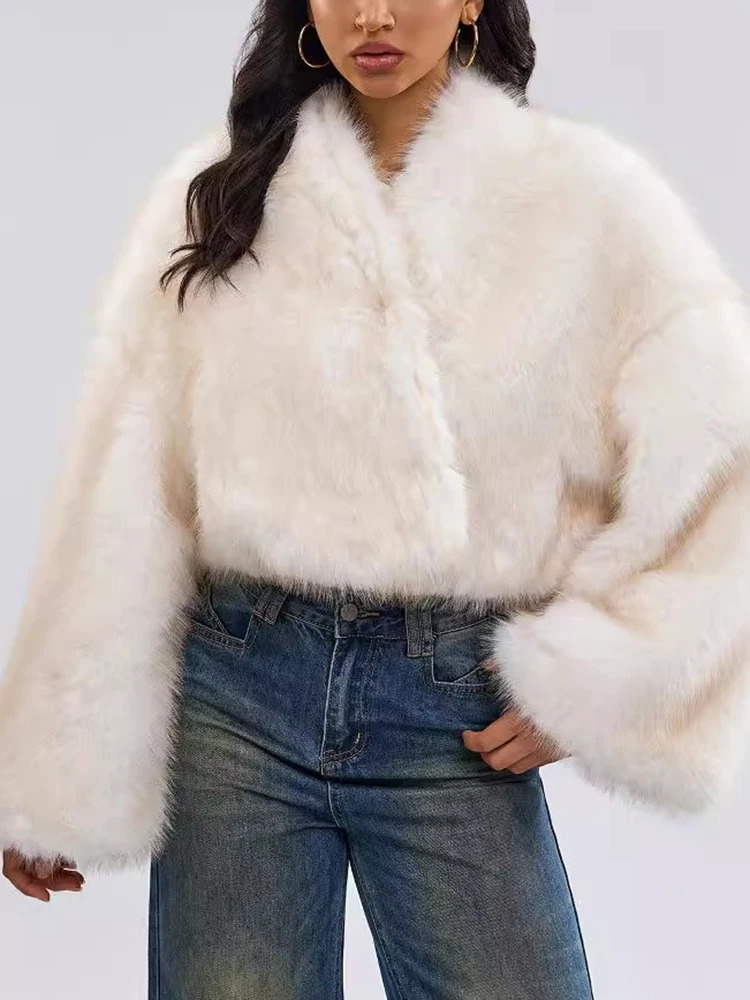 TWOTWINSTYLE Solid Patch Work Clothes Womens Warm Jacket V-neck Long Sleeve Open Seam Jacket Womens Fashion 241107