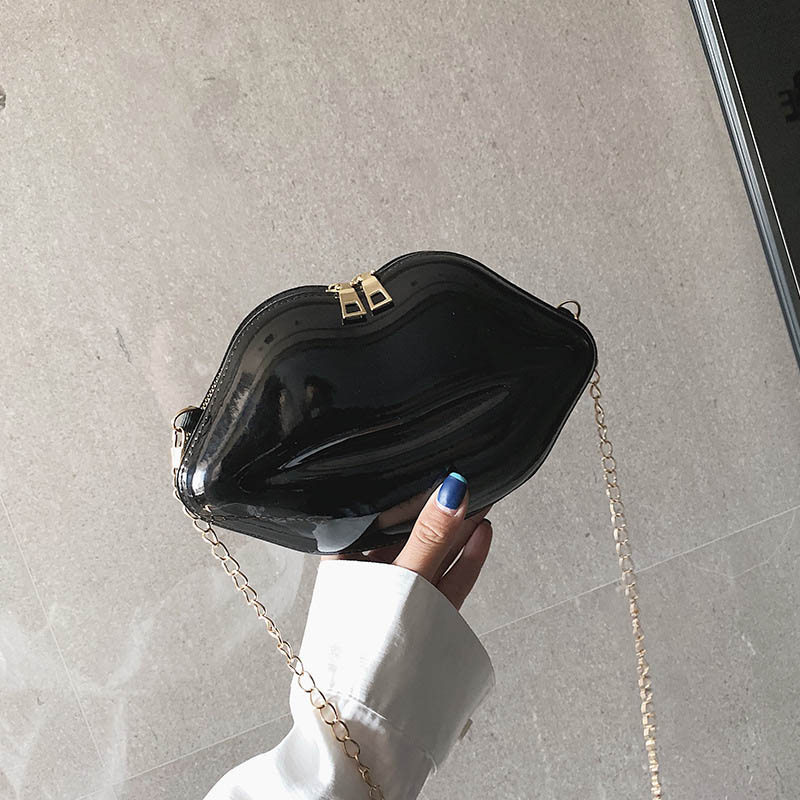 Crossbody Single Shoulder Bag Red Lip Mini Handbag with Golden Chain Strap for Women UND Sale
