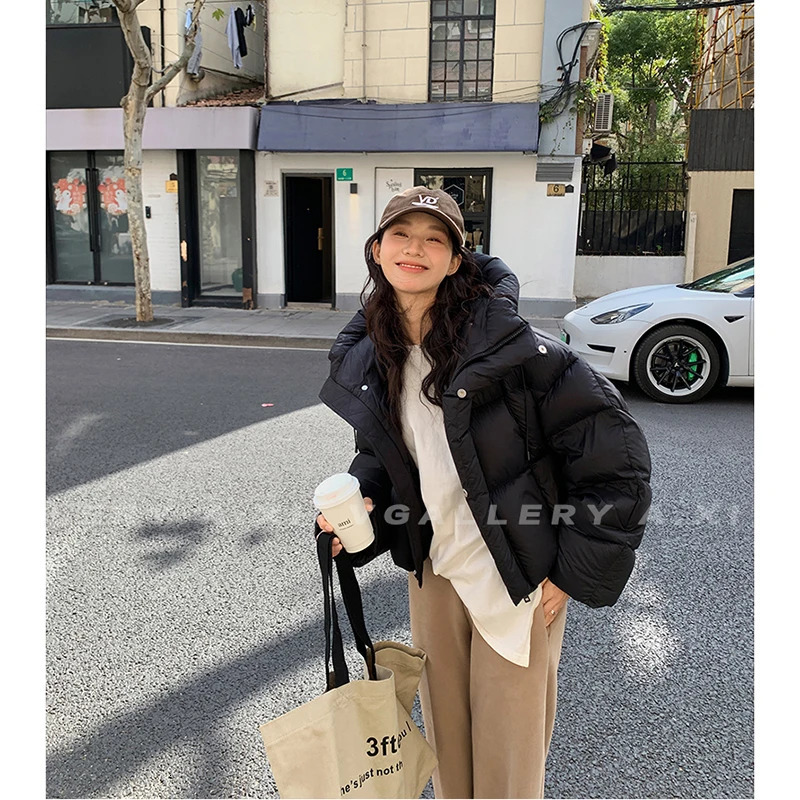 Womens Short Hooded Jacket Winter Coat Korean Fashion Thick Warm Park Loose White Duck Pink Coat 241107