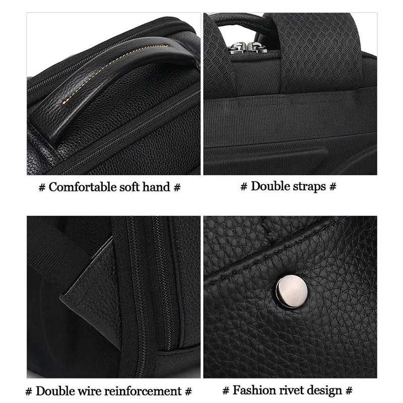 Quality Men's 100% Genuine Leather Backpack Laptop Bag Male School Bag Men Daypacks Casual Travel Bag 15.6inch Laptop Backpack
