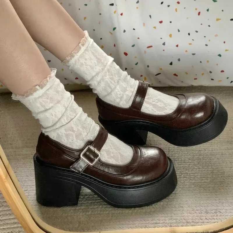 Mary Zhao High Heels Womens 2024 Spring/Summer Shallow Mud Preparatory Style Leather Shoes with Small Thick Bottom 241106