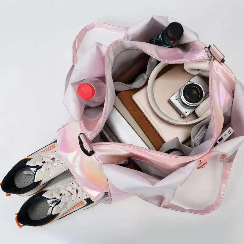 Fashionable pearl colored fitness bag womens yoga mat bag wet dry handbag large waterproof multifunctional travel luggage bag 241106
