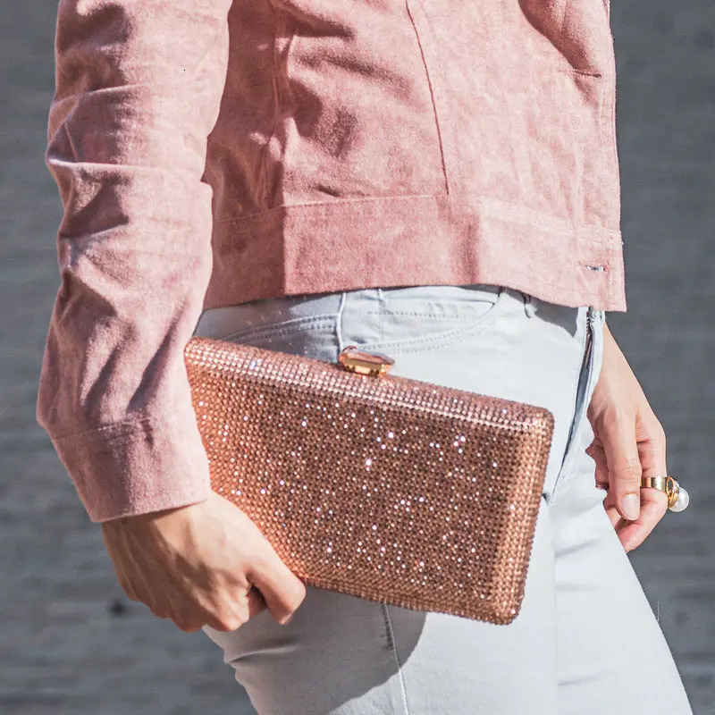 Boutique De FGG Women's Black Crystal Evening Package Wedding Bridal Rhie Box Handbag Designer Party Dinner Dia Handbag