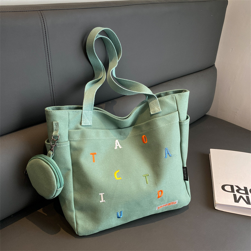 Student Class Commuting Shoulder Bag Women's Canvas Large Capacity Tote Bag Versatile Simple Shoulder Handbag