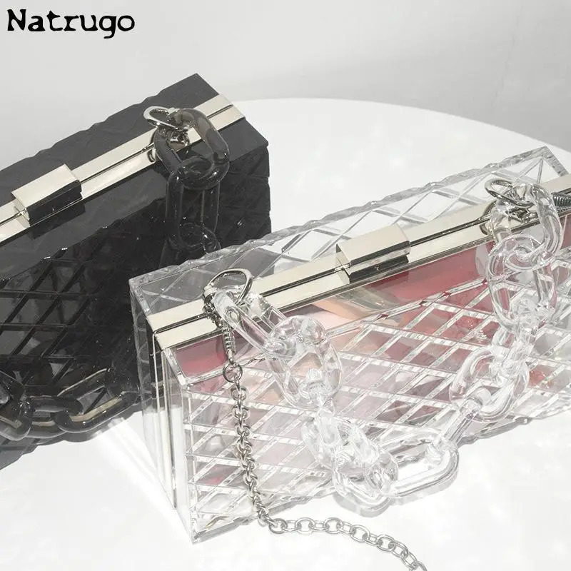 transparent acrylic bags fashionable black clutch bags with chains cross shaped bags for womens parties evening bags transparent bags 241106