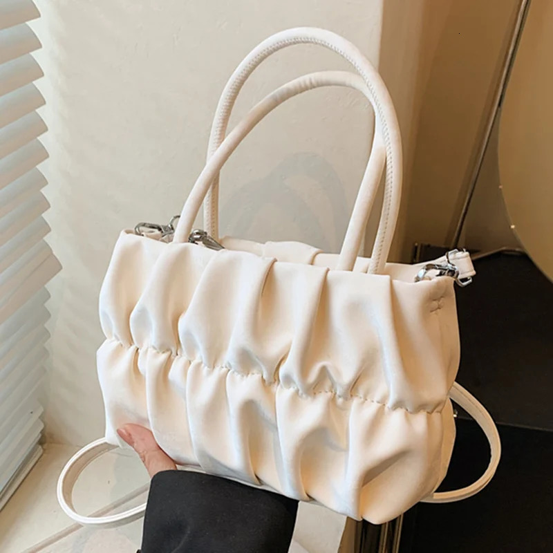 Fashion Womens Folding Cloud Arm Bag Clutch Bag White Pink Shoulder Bag Womens Messenger Bag Soft Pu Leather Strip Handbag 241106