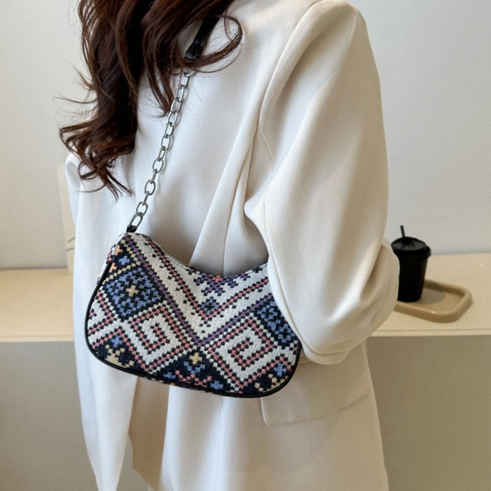 Embroidery Ethnic Style Canvas Bag Fashion Handbag Print Printing Shoulder Bag Large Capacity Portable Shopping