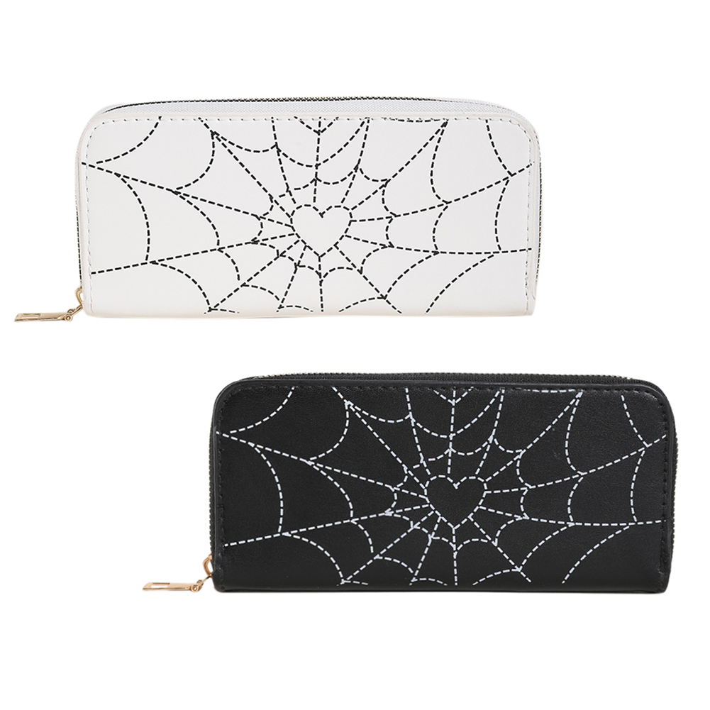 Women Spider Web Print Wallet Novelty Spider Web Zipper Wallet Fashion Multi-Use Halloween Trendy Wallet for Girls