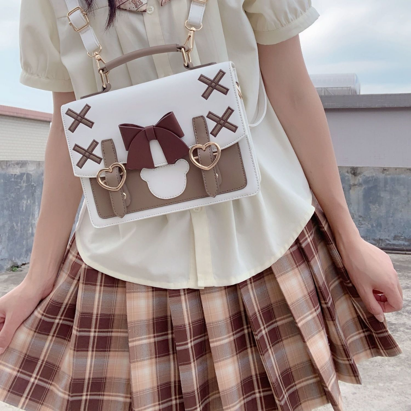Japanese Lolita Bow Heart Handbags Korean All Match Kawaii Crossbody Jk Bag 2024 New Ins Sweet Shoulder Women Y2k Aesthetic