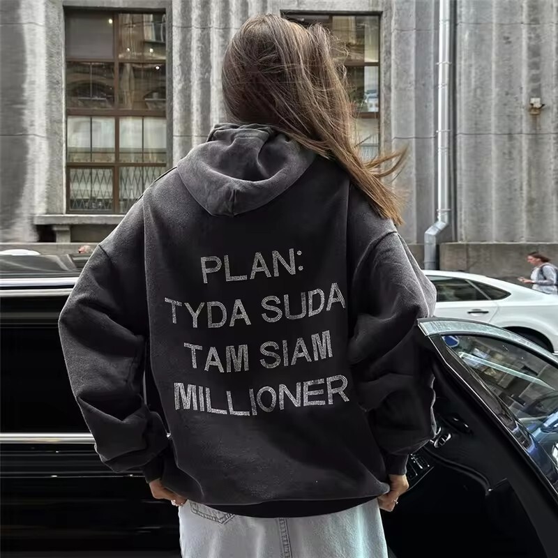 XS-5XL European off shoulder sleeve autumn new designer long sleeved hooded sweatshirt street fashion versatile top trendy T-shirt