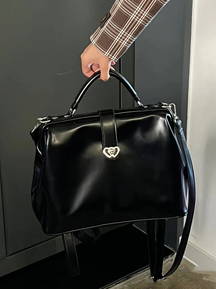 Casual Versatile Large Capacity Academy Style Black Backpack For Student Retro Solid New Women Single Shoulder Crossbody Handbag