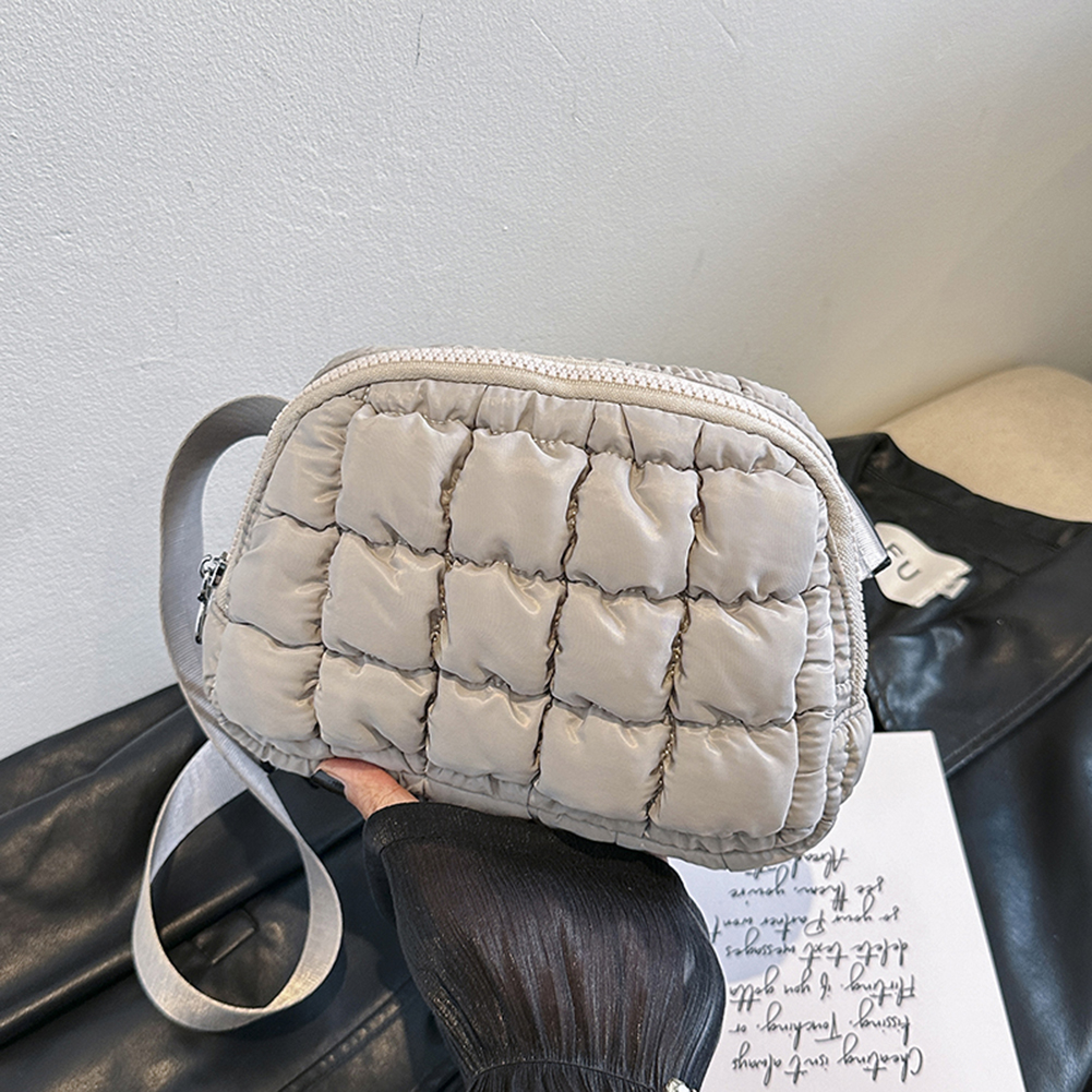 Women Small Square Bag Solid Color Padding Crossbody Bag Zipper Closure Quilted Satchel Bag Female Commute Bag