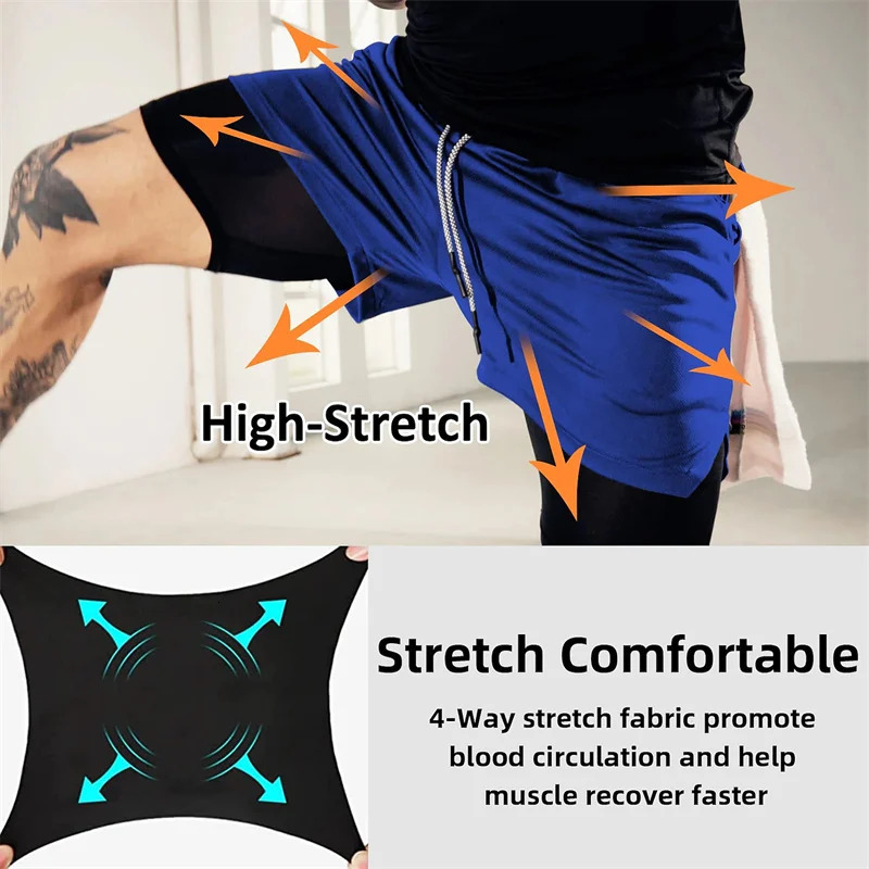 Custom Printing 2 in 1 Athletic Gym Shorts for Men Performance Compression with Pocket Quick Dry Stretch Workout Fitness 240323