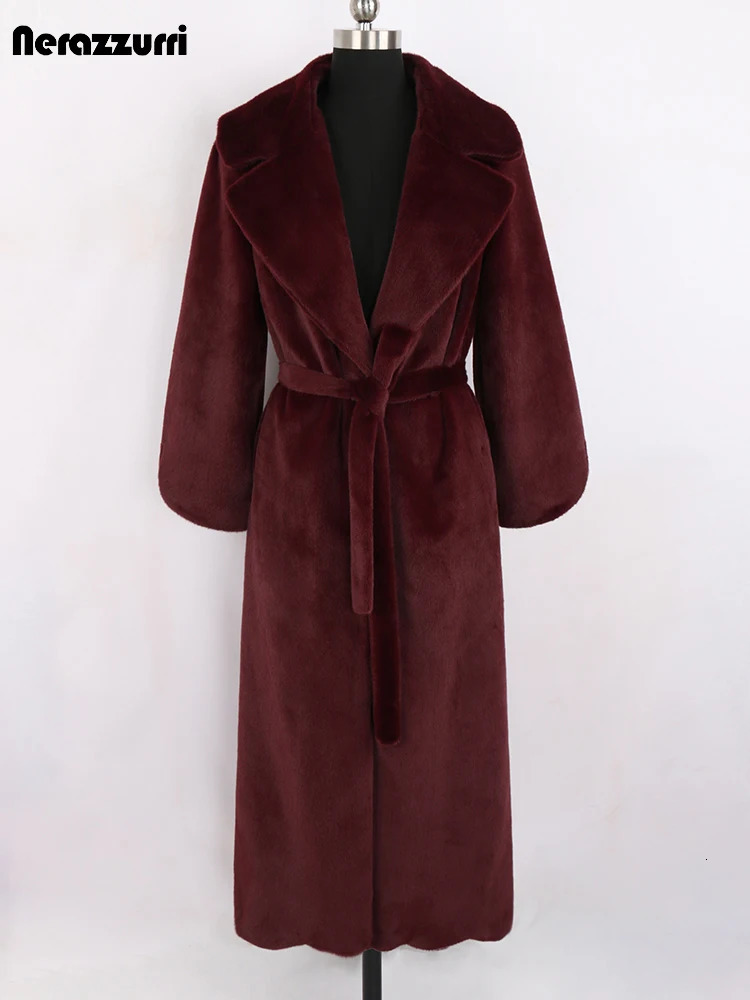 Sapphire Winter Extra Long Fluffy Warm Soft Artificial Fur Coat Womens Flip Tie Runway Elegant Fake Mink Coat 241107