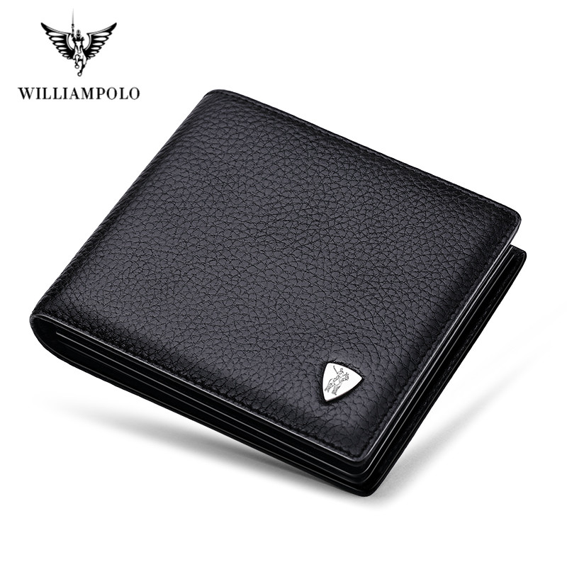 WILLIAMPOLO Genuine Leather Men Wallets Brand Luxury RFID Bifold Standard Wallets Coin Purse Business Card Holder Wallet PL213