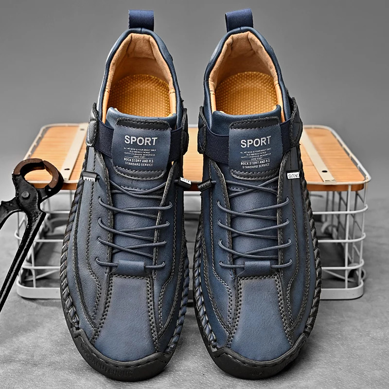 Handmade Leather Men Shoes Casual Slip On Loafers Breathable Leather Shoes Men Flats Fashion Moccasins Tooling Shoes Plus Size 241106