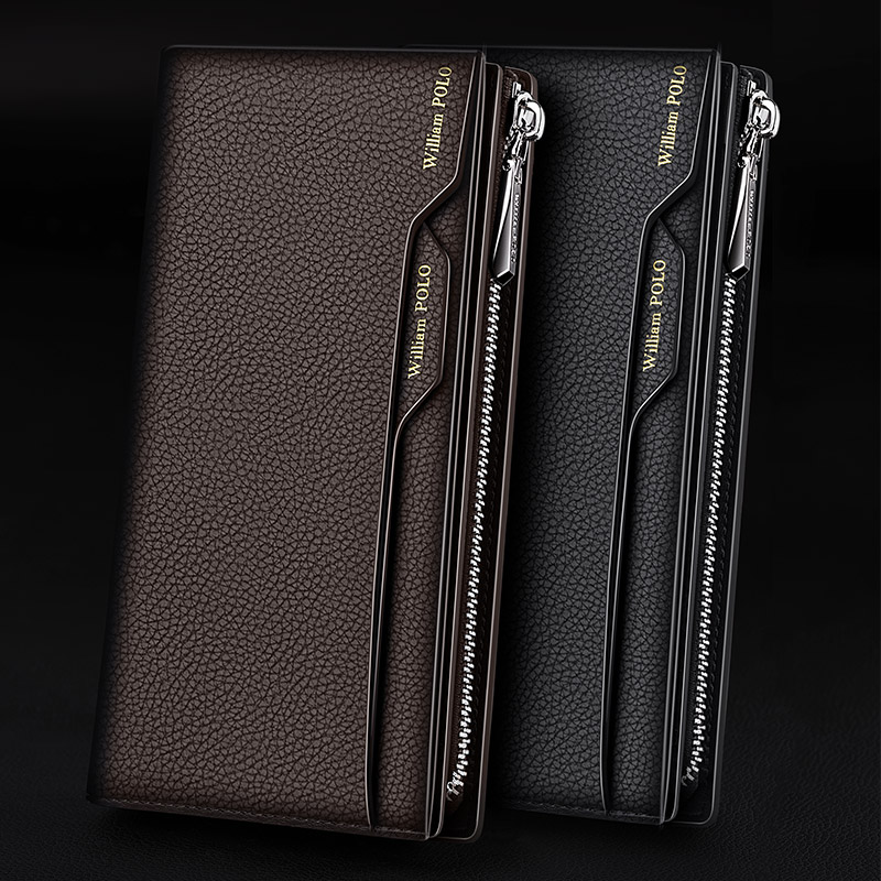 Williampolo Men Brand Clutch Bag Business Leather Wallet Credit Card Organizer Detachable Card Holder Gift for Men