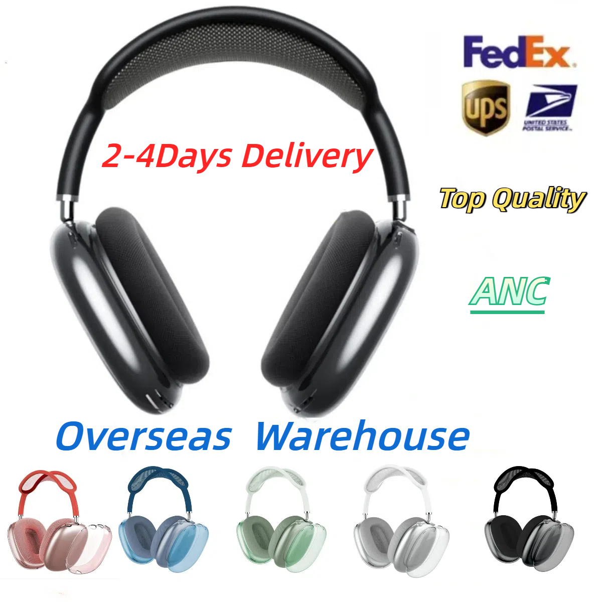 For Apple AirpodsPro Max ANC Metal bluetooth Headphone Accessories Transparent TPU Solid Silicone Waterproof Protective case Headphones Pro 2 Headset cover Case