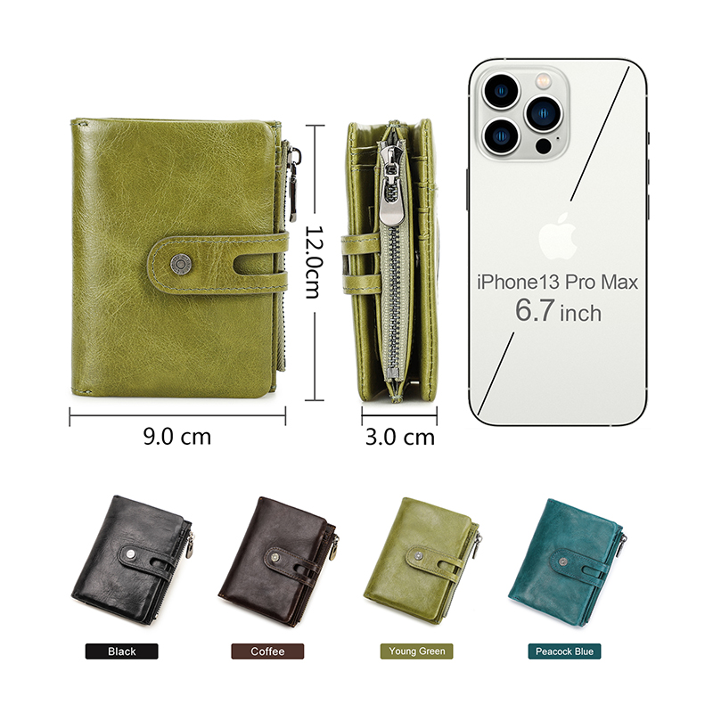 CONTACT'S Genuine Leather AirTag Wallets for Women RFID Card Holder Fashion Zipper Coin Purse Female Money Clip Women's Wallet