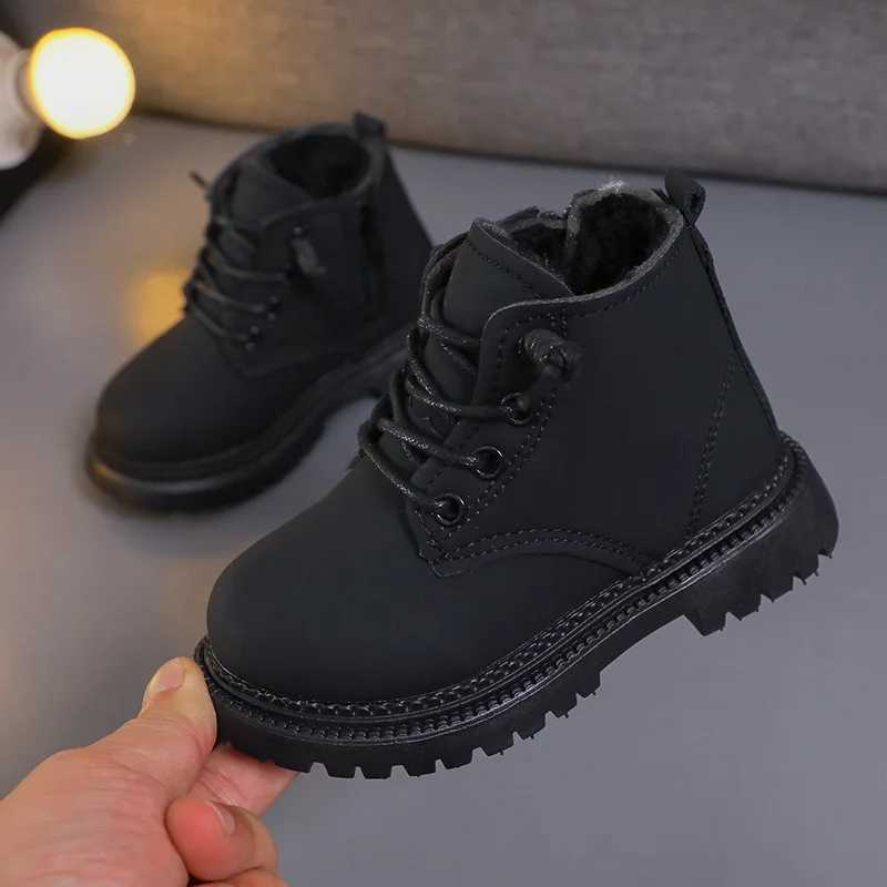 2024 Pure Color Children Boots Winter New Velvet Boots for Girls England Sle Kids Snow Boots Student Keeping Warm Shoes H08242XJ241206