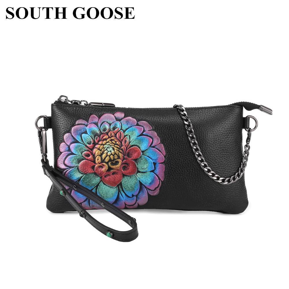 SOUTH GOOSE 100% Genuine Leather Women Messenger Bag Luxury Female Shoulder Bag Envelope Clutch Bag Crossbody Bag Purse For Lady