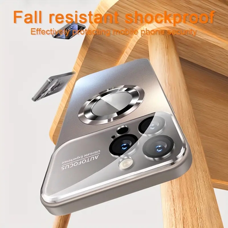 Luxury Glass Window MagSafe Compatible Case for iPhone 11/12/13/14/15 Pro Max Plus - Wireless Charging Ready, Shockproof PC Hard Cover (Drop Protectio