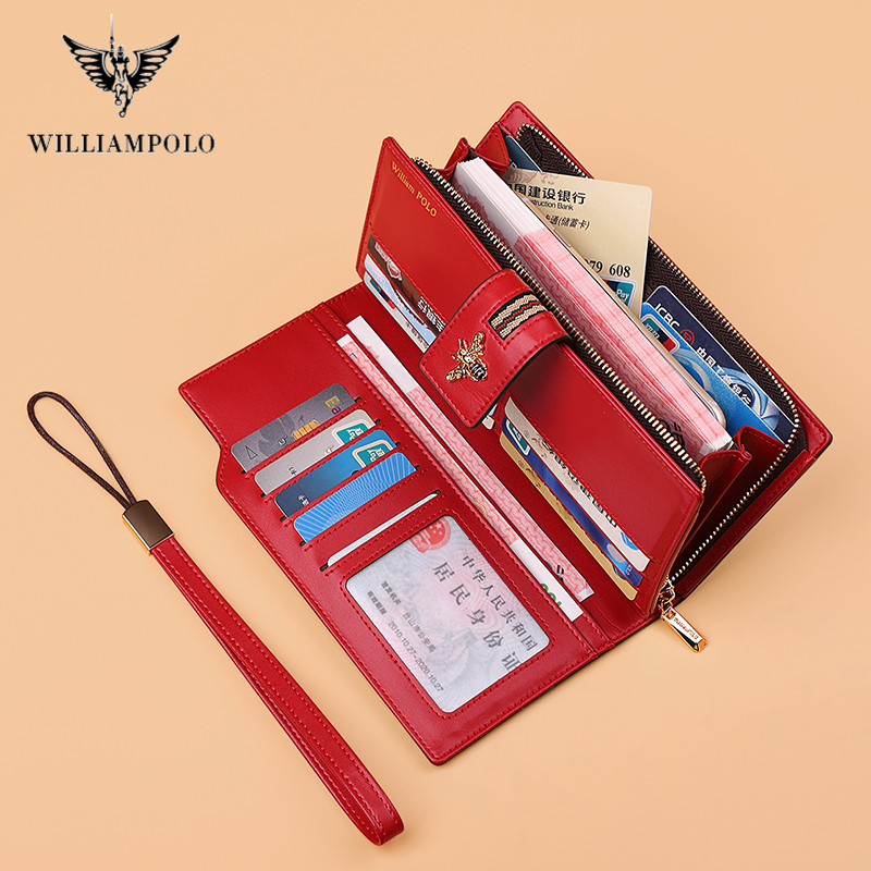 WILLIAMPOLO Women's Purses New Design Bags Luxury Leather Long Wallet Bee Buckle Female Coin Purse Card Holders Wallet For Women