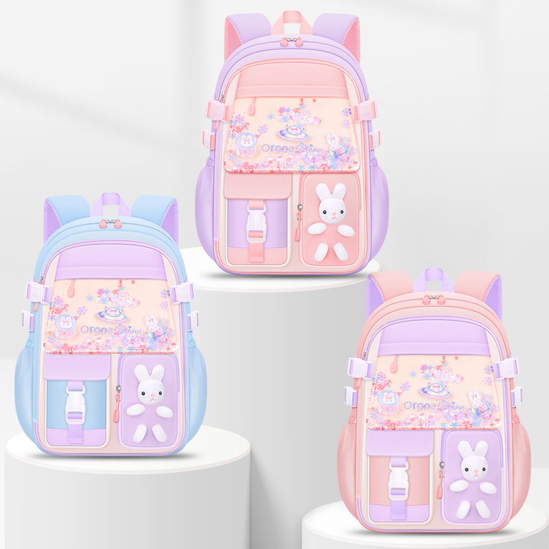 New Girls School Backpack with Bunny Cute Pink Kids Bag 6-12 Year old Teenager Schoolbag Mochila 6712