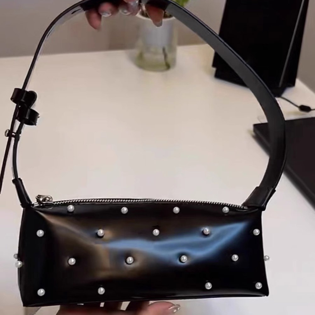 Women Simple Tote Handbag Versatile Adjustable Strap Pearl Armpit Bag PU Leather Underarm Handbag Ladies Commuting Zipper Bag