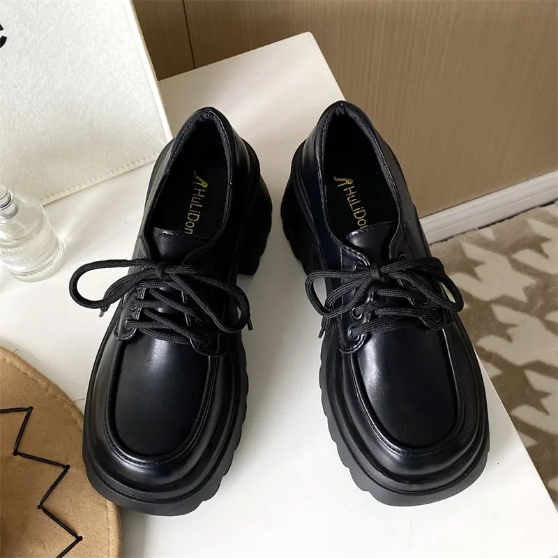 Platform Retro Shoes Oxford Shoes 2024 Autumn Retro Brown Leather Lace Womens Fashion Casual Shoes Black Oxford Shoes 241106