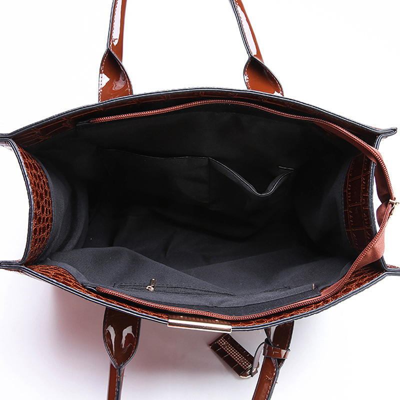 Women Split Leather Handbag Fashionable Crocodile Pattern Leather Shoulder Bag Classical Tote Crossbody Bag