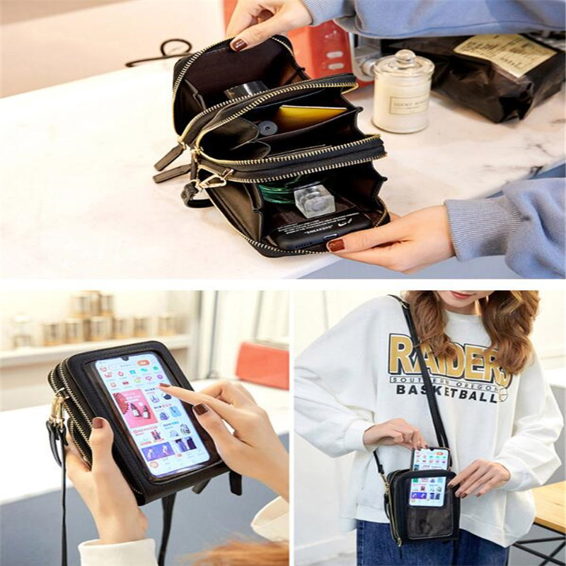 Transparent Smart Phone Pocket for Women Touchable Cell Mini mobile phone bag Women's Shoulder Bag Crossbody Bags Handbag Purse