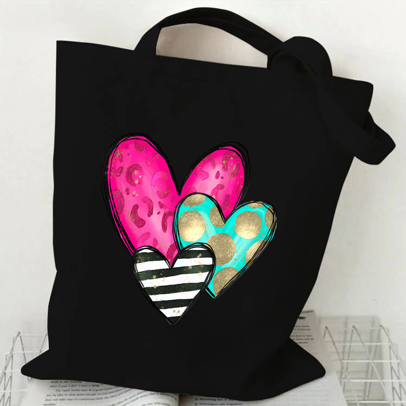 Korea Ulzzang Ins Heart Shoulder Bag Women Harajuku Art Vintage Canvas Tote Bag Large Capacity Casual Shopper Bags Teen Handbag