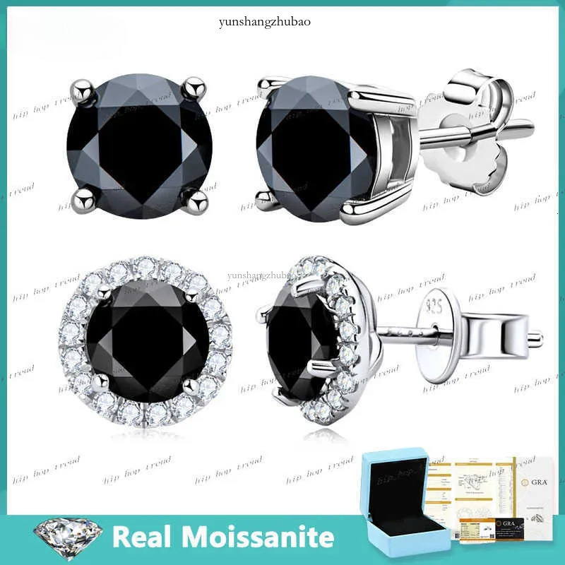 Trendy 0.8-1ct Black Moissanite Stud Earring for Men Women S Sterg Sier Fashion Hip Hop Dia Earrings Jewelry Gifts