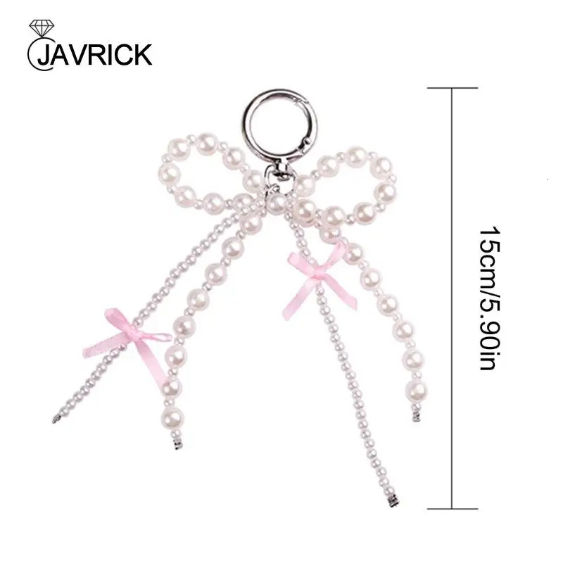 61 bow shaped keychain pendants pearl bead bow keychains fashionable bow decorations mobile phone car key bags 241107