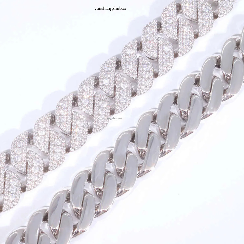 dia bracelets Sterg sliver with GRA vvs moissanite 14mm 2rows mens jewelry rapper necklace cuban k chain Free shipping